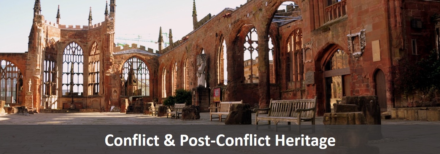 Banner image for the Conflict & Post-Conflict Research Theme showing the interior of the ruins of Coventry Cathedral