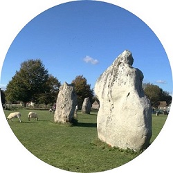 Button for the Places of Joy Project showing an image of the Avebury stone circle