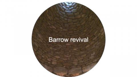 Button for the Barrow Revival project showing an image of the corbeled roof of a reconstructed barrow 