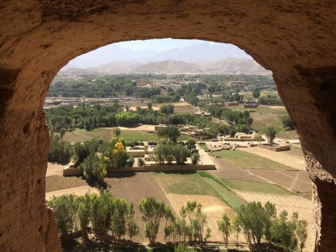View of Bamiyan Valley from the niche of the small Buddha statue