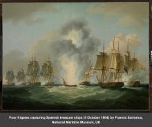 Four frigates capturing Spanish treasure ships